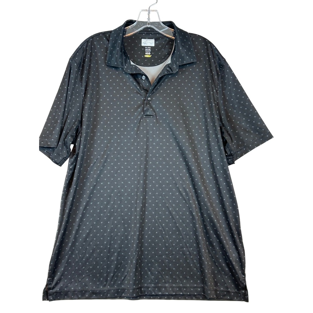 Greg Norman ML75 Play Dry Men XL Black Geometric Micro AOP Print Golf Polo Shirt